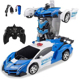 新しい警察 RCカー 変形ロボットおもちゃラジコンロボット おもちゃの車 ロボットに変換 安定性高い 耐衝撃 充電式