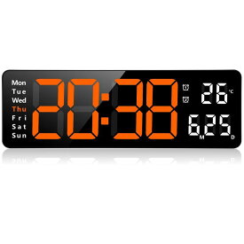 Koolertron 13インチ大画面 デジタル時計 壁掛け 卓上 大文字 大型 目覚まし時計 気温/日付表示 アラーム カウントダウン カウントアップ ストップウォッチ リモコン付き USB給電 明るさ調節で