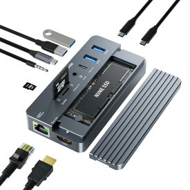 Acasis USB Cハブ 10イン1ハブ ハードドライブエンクロージャ付き M.2 SSD 4K HDMI 100W PD対応 MacBook Pro (Air) iPad Pro XPS Spectre Galaxy Note 10などに対応 (グレー)