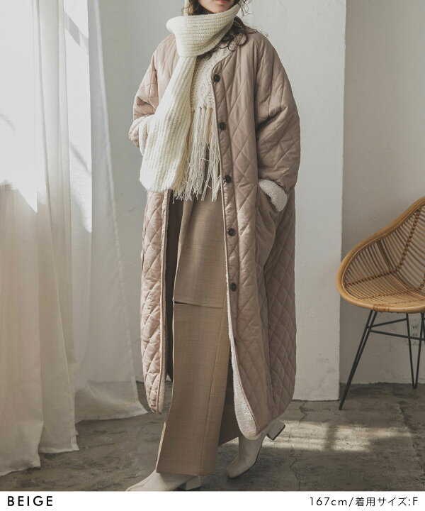 楽天市場】【SALE】 キルト×ボアリバーシブルロングコート ロング 