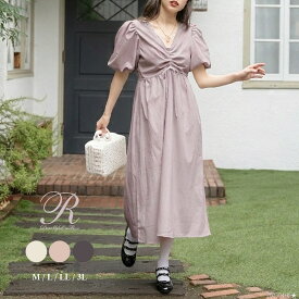 【SALE】フロントドロストワンピース レディース ワンピース ブラウス シャツワンピース 半袖 Rose DearMyLove 秋 冬 アイボリー くすみピンク チャコール ブラック M L LL 3L 大きいサイズ フレンチガーリー 量産型 ガーリー 夢