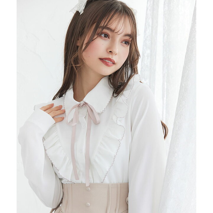 楽天市場】【SALE】【メール便対応】上品大人フリルシャツブラウス Dim Moire フリル付きホワイトシャツ
