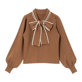【SALE】シンプルボウタイニットトップス レディース トップス ニット 長袖 秋 冬 オールホワイト ホワイト×ブラック ブルーグレー モカブラウン ブラック 4L 5L 6L DearMyLove Whip 大きいサイズ プラスサイズ 量産型 地雷系 参戦服 もちもち ボウタイ 夢展望