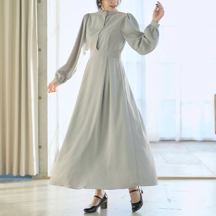 楽天市場】【SALE】 フリルスタンドカラーマキシワンピース レディース 