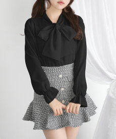 【SALE】【メール便】シンプルボウタイシャツブラウス　#シワになりにくい【大きいサイズ有り】