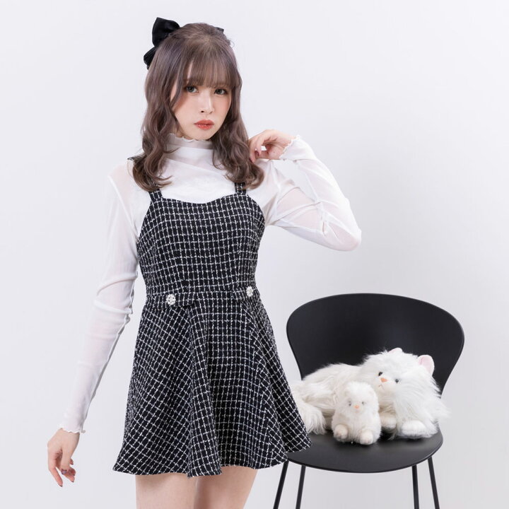 楽天市場】ビジューボタンツイードミニジャンスカワンピース  