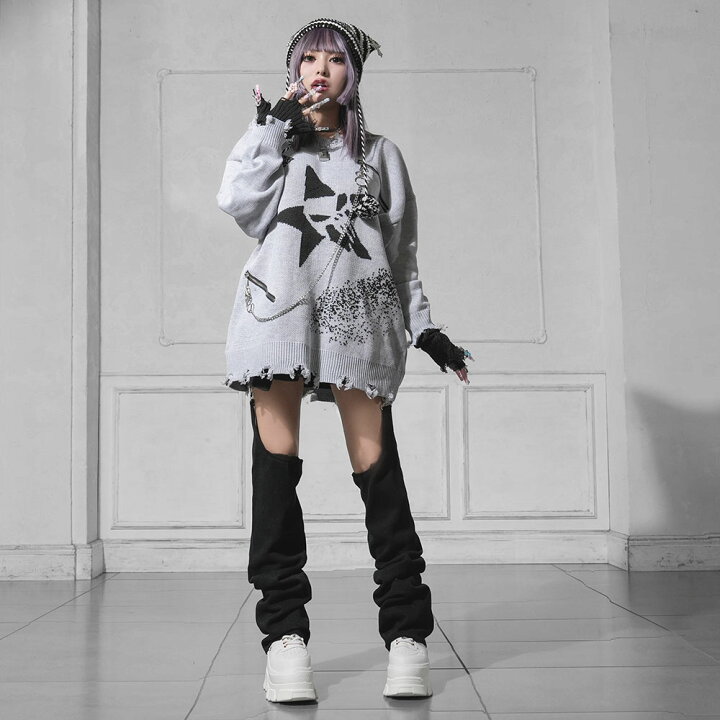 楽天市場】【SALE】 スカル×星×イナズマダメージオーバーニット ニット 