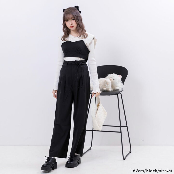 楽天市場】【SALE】 リボンベルト付シンプルタックワイドパンツ 