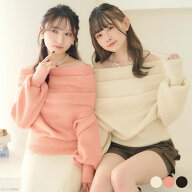 タックオフショルダーニットトップス レディース 秋 冬 アイボリー ピンク ココアブラウン M L LL Newlym…