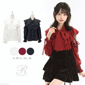 【SALE】ショルダーレースフリルリボンブラウス