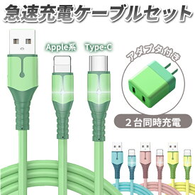 【楽天ランキング1位】急速充電器＆ケーブルセット USB 充電アダプター 2.4A 2口 ACアダプタ Type-C iPhone系 1m シリコンケーブル ACプラグ 5V2A 世界共通 アダプター データ転送 クイックチャージ android ipad ipod iphone コンセント パステル