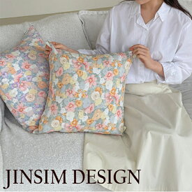 チンシムデザイン クッションカバー JINSIM DESIGN 正規販売店 mademoiselle cushion cover マドモアゼル クッション カバー 45x45 花柄 ORANGE オレンジ VIOLET バイオレット 6440814179 ACC