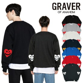 グレーバー トレーナー GRAVER 正規販売店 Elbow Drawing Heart Smile White Clip Sweatshirt エルボー ドローイング ハート スマイル ホワイトクリップ スウェットシャツ 全7色 G(W)-MG-35-BK/GY/NY/IY/RD/CL/CB ウェア