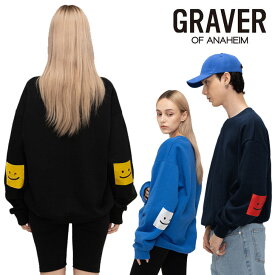 グレーバー トレーナー GRAVER 正規販売店 Elbow Square Smile White Clip Sweatshirt エルボー スクエア スマイル ホワイトクリップ スウェットシャツ 全7色 G(W)-MG-51-BK/IV/CB/CL/BG/NY/GY ウェア