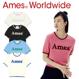 アメス 半袖Tシャツ Ames Worldwide 正規販売店 レディース BASIC LOGO KNIT ベーシック ロゴ ニット BLACK ブラック IVORY アイボリー PINK ピンク BLUE ブルー CREAM クリーム AM2DMFK602ABK/IV/PK/BL/CR ウェア