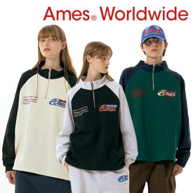 アメス ワールドワイド トレーナー Ames Worldwide 正規販売店 SYMBOL LOGO HALF ZIP UP シンボル ロゴ ハーフ ジップアップ GREEN グリーン CREAM クリーム BLACK ブラック AM2DFUM483A ウェア