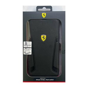 iPhone14 Plus �P�[�X �J�o�[ FERRARI �t�F���[�� �{�v+�}�C�N���t�@�C�o�[ �蒠�^�P�[�X �u���b�N �� �u�b�N�^�C�v �G�A�[�W�F�C FEBKP14MRBUK