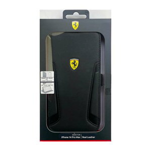 iPhone14 Pro Max �P�[�X �J�o�[ FERRARI �t�F���[�� �{�v+�}�C�N���t�@�C�o�[ �蒠�^�P�[�X �u���b�N �� �u�b�N�^�C�v �G�A�[�W�F�C FEBKP14XRBUK