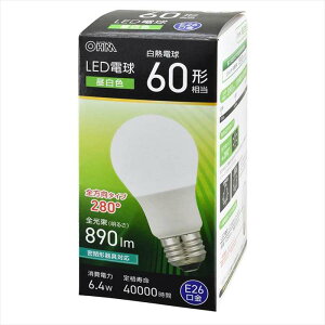 LED�d���i60�`����/�����F/890 lm/6.4W/E26/Ra83/�S�����z��280°/���`���Ή��j OHM LDA6N-G AG59