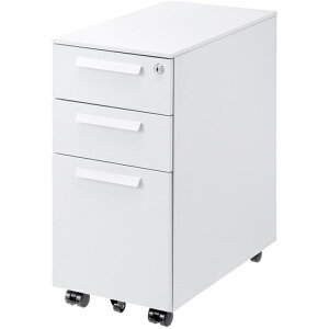 【沖縄・離島配送不可】【代引不可】キャビネット W300mm スリム 3段 袖机 鍵付き 引き出し ホワイト サンワサプライ SNW-107W
