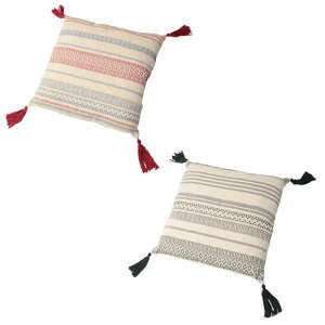 【北海道・沖縄・離島配送不可】【代引不可】クッション 背当て 45×45cm インド綿100% サラッと快適 中材ポリエステル ふかふか 裏面同一生地 四隅にタッセル付き オールシーズン 幾何学模様