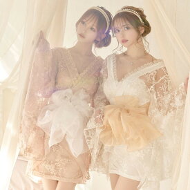 花魁コスプレ 着物コスプレ 着物衣装 ステージ衣装 舞台衣装 ダンス衣装 イベント衣装 入場衣装 インタビュー 芸能人衣装 ワンピースタイプ 総レース オーガンジー 帯付き 胸元深いVカット花魁着物ミニドレス[楽天イーグルス感謝祭 ポイント2倍]