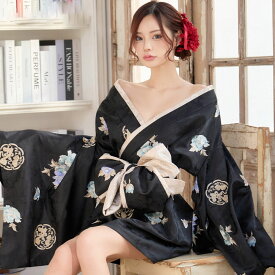 花魁 コスプレ 着物ドレス ゴージャス系 ショート丈 和柄 日本風 日本の伝統衣装 和服 浴衣 衣装 演出服 イベント衣装 ステージ衣装 入場 芸能衣装 ダンス衣装 よさこい衣装 和服 華&家紋風 プリント 羽織タイプ 花魁着物ミニドレス