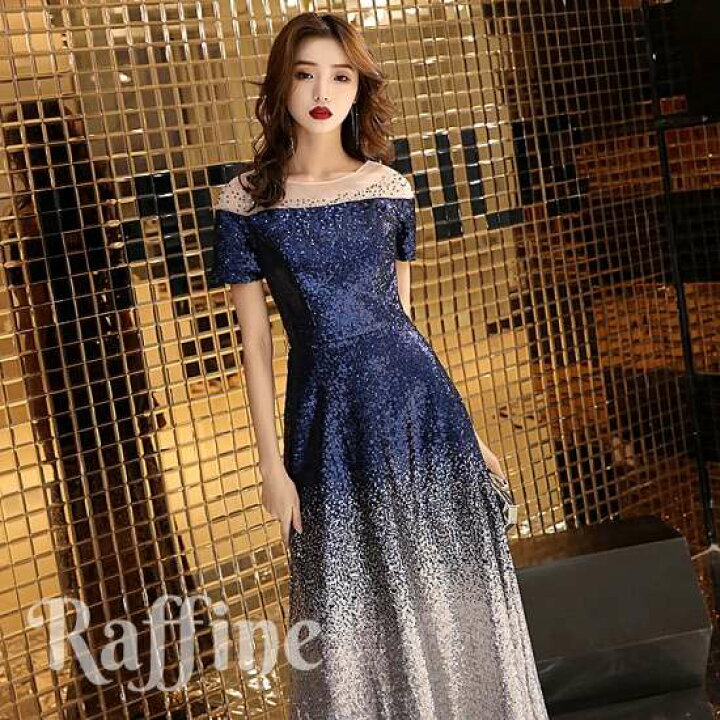 楽天市場】パーティードレス ロング 袖あり 結婚式 ドレス 服装 謝恩会 