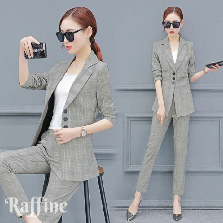 楽天市場 パンツスーツ レディース おしゃれ セットアップ パンツドレス 韓国 グレー カーキ グレンチェック S M L Xl クロップド ファッション ツーピース スーツ フォーマル T かわいい 冬 秋冬 顔合わせ 結婚式 パーティードレス通販 Raffine