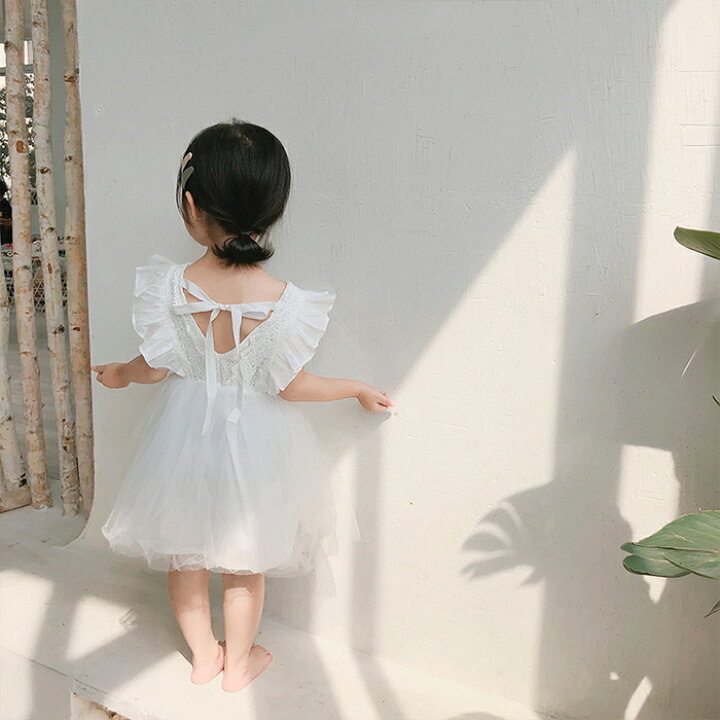 楽天市場 赤ちゃん ワンピース ドレス 結婚式 80 90 100 110cm ピンク ホワイト ベビー ドレス 子供 コットン チュチュ スカート サマーワンピース 七五三 Angela楽天市場店