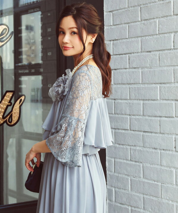 大人可愛い ドレスワンピース S 3l 水色 イエロー 大きいサイズ 予約 袖あり 長袖 花柄 総レース ワンピース Md S3676 パーティドレス ロング丈 史上最も激安