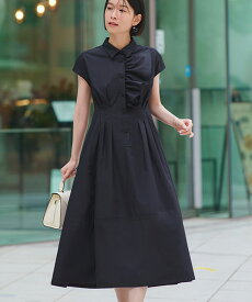 【洗える】レディース ワンピース シャツワンピース ロングワンピ シャツ襟 フレンチスリーブ オフィスカジュアル 仕事服 通勤 ミセス 春 夏 秋 女性 服装 上品 きれいめ 大人かわいい おしゃれ コクーン 黒 体型カバー 透けにくい 即日発送