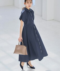 【洗える】レディース ワンピース シャツワンピース ロングワンピ シャツ襟 フレンチスリーブ オフィスカジュアル 仕事服 通勤 ミセス 春 夏 秋 女性 服装 羽織 上品 きれいめ 大人かっこいい おしゃれ フレア 黒 二の腕カバー 即日発送 ギフト