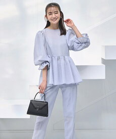 【50％OFFバーゲン価格】【洗える】レディース セットアップ トップス ブラウス パンツ オフィスカジュアル 仕事服 通勤 ミセス 春 夏 秋 女性 服装 上品 きれいめ おしゃれ 花柄 ドット ジャガード 黒 ボリューム袖 ウエストゴム 体型カバー 即日発送 プレゼント ギフト