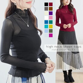 シースルー トップス 黒 シアー インナー ハイネック 夏 長袖 ハイネック カットソー レディース トップス 春 夏 重ね着 インナー 長袖 tシャツ レディース 薄手 タートルネック 透け感 トップス 大人かわいい きれいめ シアートップス タートル レース レイヤード tシャツ