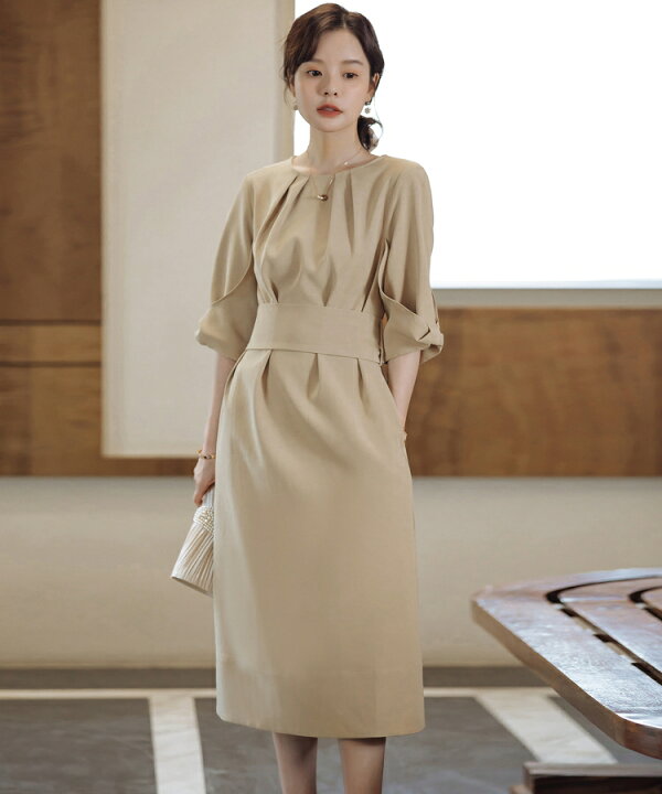 楽天市場 クーポン利用で6023円 シーンを選ばずに着られるコクーンワンピースドレス パーティードレス フォーマルドレス ドレス ワンピース コクーン レディース 五分袖 ミモレ丈 裏地なし ベルト付き 体型カバー リボン パーティードレス通販dressstar