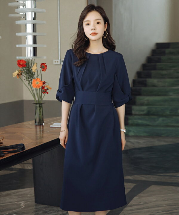 楽天市場 クーポン利用で6023円 シーンを選ばずに着られるコクーンワンピースドレス パーティードレス フォーマルドレス ドレス ワンピース コクーン レディース 五分袖 ミモレ丈 裏地なし ベルト付き 体型カバー リボン パーティードレス通販dressstar