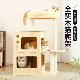 CAT TREE 天然 無垢材 木製 キャットタワー 2色 高品質（スリム 宇宙船 爪研ぎ クリアボウル 据え置き モダン 高さ165cm ラバーウッド） 大型猫 シニア 短足種 多頭飼い 対応 透明カプセル おしゃれ かわいい