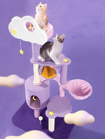 【コンパクト設計】省スペース猫タワー 多機能ハウス付き2段ジャンプ台 天然麻ロープ仕様（小型住宅/マンション向け）｜通年使える隠れ家&遊び場一体型 猫用家具