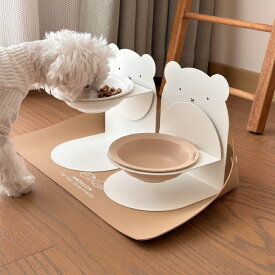 【陶器製】猫用食器 高さ調節可能 磁石付きスタンド 首に優しい斜めデザイン 転倒防止 犬用フードボウル ペット食器 セット