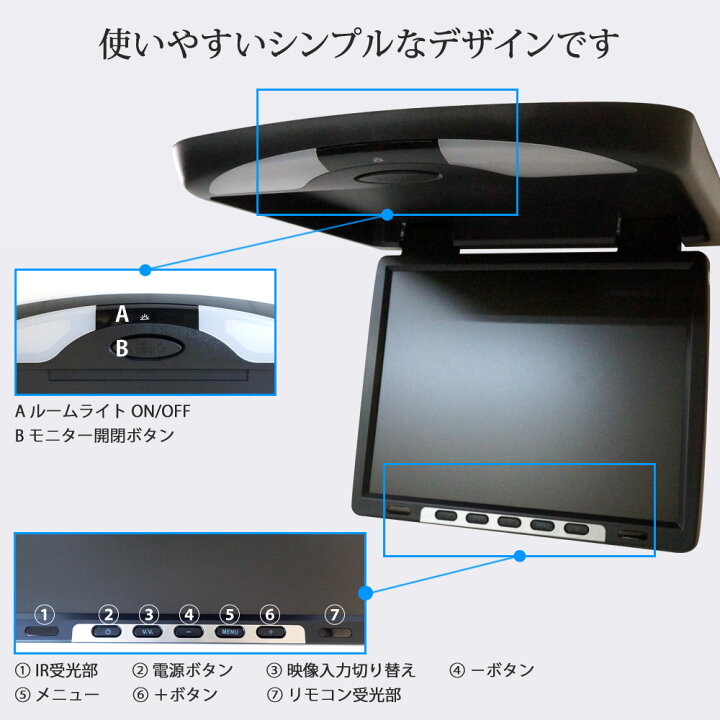 楽天市場】フリップダウンモニター 14.1インチ 14インチ 高画質 LED 