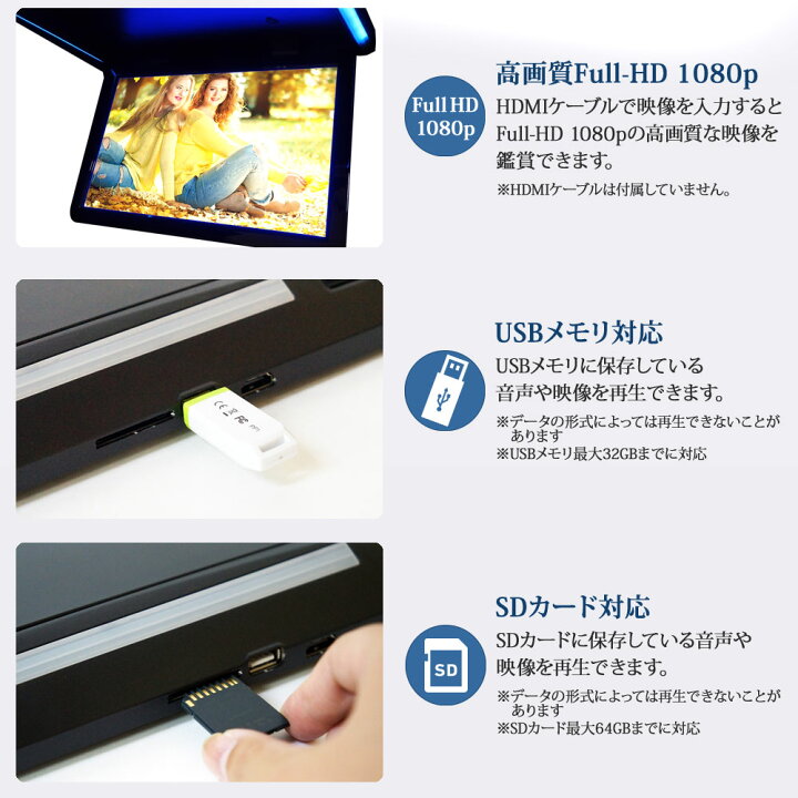 フリップダウンモニター 10.2インチ 高画質 デジタル LEDバックライト 