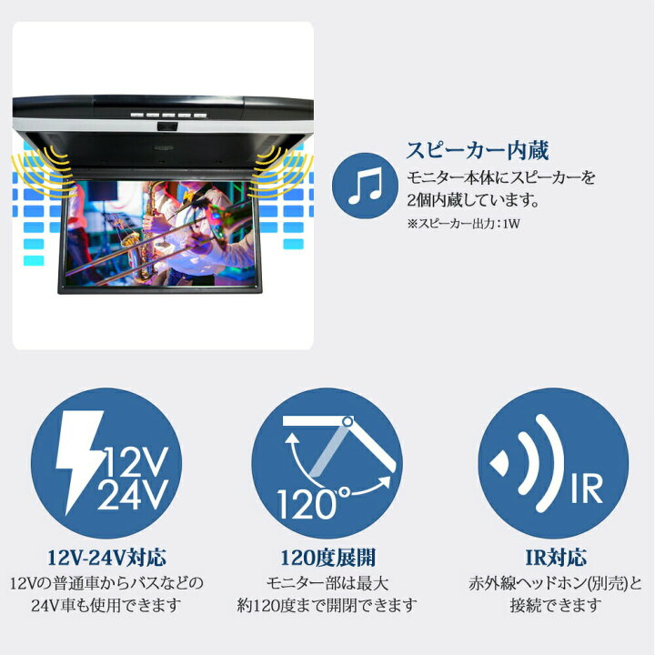 楽天市場】フリップダウンモニター 17.3インチ 12V 24V HDMI 大型 USB 