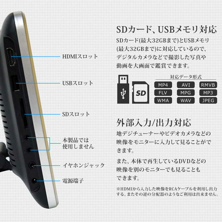 楽天市場】ヘッドレストモニター 車 DVDプレイヤー 後部座席 10インチ 