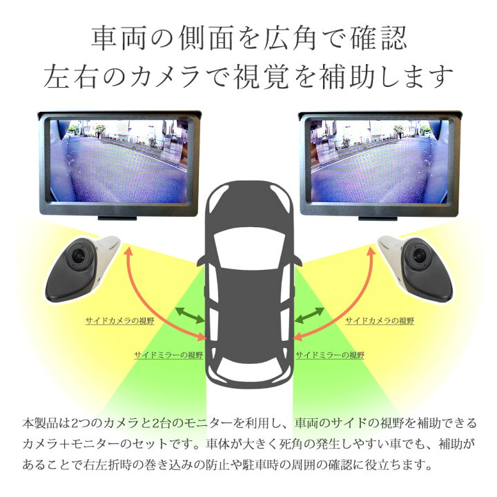 楽天市場】サイドカメラ モニター 左右セット レンズ可動式 サイド 