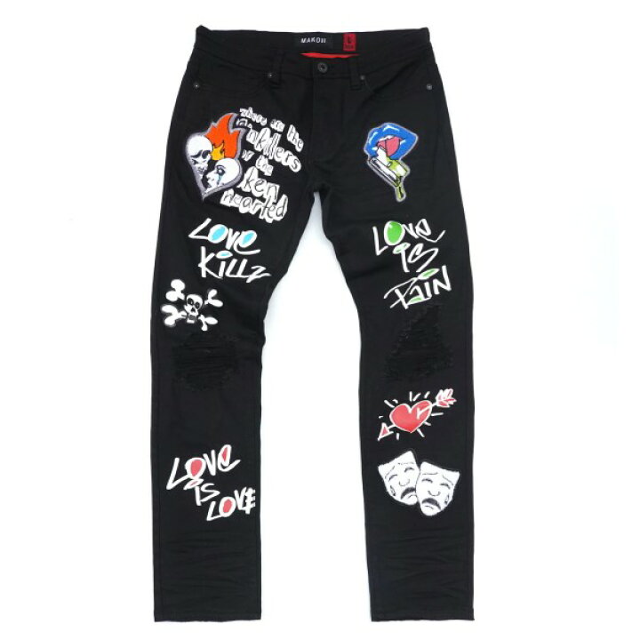 楽天市場】MAKOBI LOVE KILLSペイントダメージ加工ストレッチ入り 