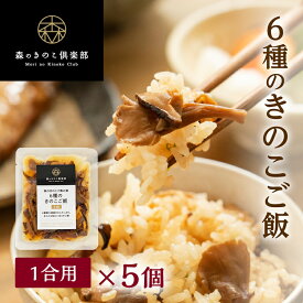 6種のきのこご飯【1合用・5食セット】森のきのこご飯の素 | 炊き込みご飯 釜飯 五目ご飯 炊き込みご飯の素 1合 素 きのこご飯 五目御飯 レトルト 混ぜ込みご飯の素 混ぜご飯の素 きのこ 椎茸 舞茸 しめじ エリンギ えのき きくらげ 簡単調理 送料無料 （メール便配送）