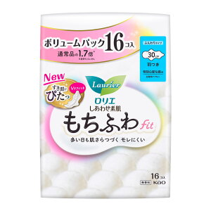 花王 ロリエ しあわせ素肌 もちふわfit ボリュームパック 特別心配な昼用30cm 羽つき 16個×1個 生理用品