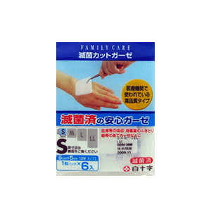 白十字 FC(ファミリーケア) 滅菌カットガーゼ S6枚※パッケージリニューアルに伴い画像と異なる場合がございます。