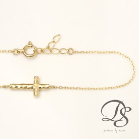 【Xmas先行1500円クーポン 25日まで】 18金 ブレスレット k18 レディース シンプル 槌目 クロス 十字架 ミニクロス モチーフ あずきチェーン k18ブレスレット ゴールド チェーン ブレスレットチェーン 華奢 細身 k18 18金ブレスレット 18k